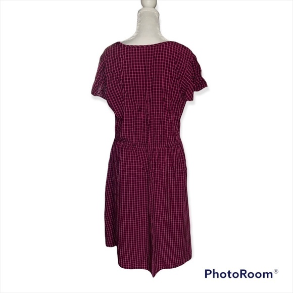 Womens‎ Plum Pink Plaid Gingham Elastic Waist Keyhole Neck Short Sleeve Dress L - Picture 4 of 4